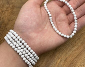 Howlith Armband Edelstein Perlen - Natürliche Kristalle Dehnbare Armbänder - Beruhigung & Heilung Kristall Schmuck - 4 mm