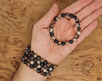 Schwarze Blumen Achat Armband Edelstein Perlen - Natürliche Kristalle Dehnbare Armbänder - Perlen Armbänder - Chakra Heilung - Masse Lots