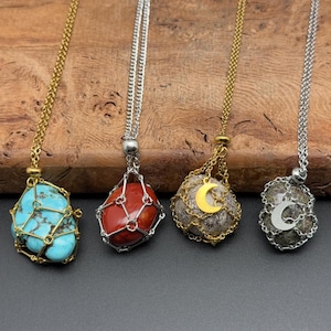 Crystal Holder Necklace - Interchangeable Crystal - Minimalist Gold, Silver Necklace - Titanium Stainless Steel - Best Gifts