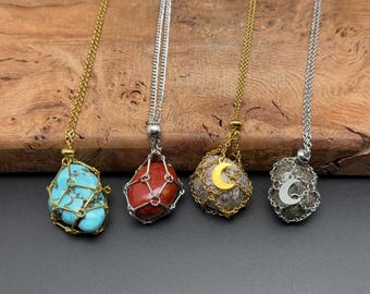 Collana con porta cristalli - Cristallo intercambiabile - Collana minimalista in oro e argento - Acciaio inossidabile al titanio - I migliori regali