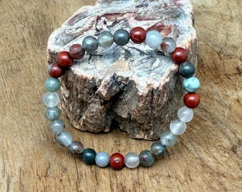 African Blood Stone Bracelet Gemstone Beads - Natural Crystals Stretchy Bracelets - Calming & Healing Crystal Jewelry