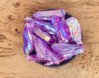 Punto de cristal de aura púrpura áspero - Punto de cuarzo de aura arco iris - Piedra de aura de piedra preciosa - Cristales a granel al por mayor