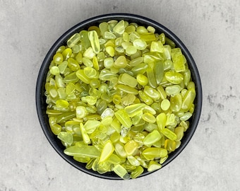 Chips de cristal de jade limón - Gemas en frascos pequeños - Piedras para hacer tú mismo - A granel - 5-7 mm