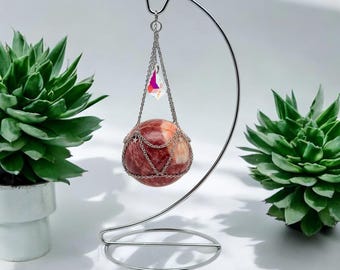 Soporte para esferas de cristal - Cristal intercambiable - Soporte minimalista plateado - Acero inoxidable titanio - Regalo de cristal