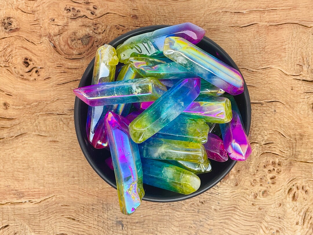 Multicolor Aura Crystal Point Rainbow Aura Quartz Point Gemstone