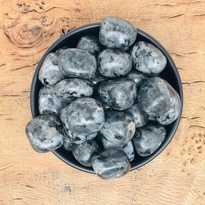 Larvikite Tumbled Stone - Natural Larvikite Gemstone - Wedding Favors - Fireplay Gray Stone