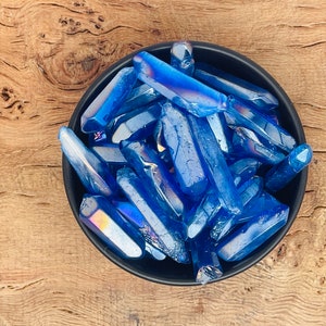Deep Blue Aura Crystal Point - Rainbow Aura Quartz Point - Gemstone Aura Stone - Wholesale Bulk Crystals
