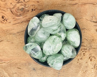 Green Actinolite Phantom Ghost Rutilated Tumbled Stone - Reiki Healing - Energy Crystals