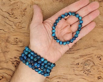 Blue Tiger Eye Bracelet Gemstone Beads - Natural Crystals Stretchy Bracelets - Beads Bracelets - Chakra Healing - Bulk Lots