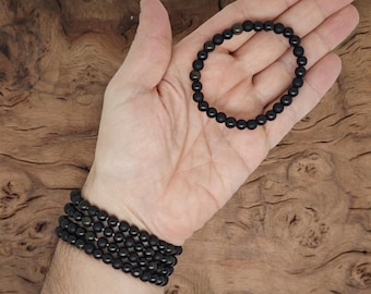 Triple Protection Bracelet Gemstone Beads - Sheen Obsidian, Black Tourmaline, Black Onyx - Beads Bracelets - Chakra Healing