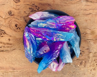 レインボーオーラクォーツ - 青、黄、ピンク色のオーラクォーツ - 生の