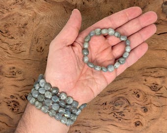 Bracciale in labradorite naturale con pietre preziose - Braccialetti elastici in cristalli - Gioielli in cristallo - Guarigione energetica - Gioielli fatti a mano
