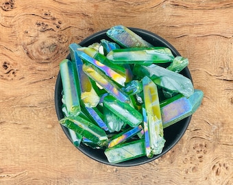 Punto de cristal de aura verde - Punto de cuarzo de aura arco iris - Piedra de aura de piedra preciosa - Cristales a granel al por mayor