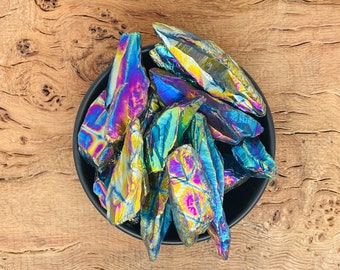 Rough Titanium Aura Crystal Point - Rainbow Aura Quartz Point - Gemstone Aura Stone - Wholesale Bulk Crystals