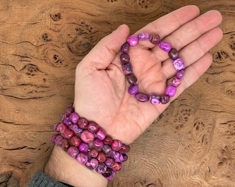Pink Crazy Lace Agate Bracelet: Tumbled Gemstone, Handmade Jewelry