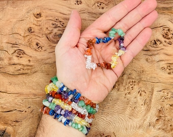 Seven Chakra Bracelet Gemstone Chips - Brazilian Natural Crystals Stretchy Bracelets - Chip Bracelets - Chakra Healing Crystal Chip - Bulks