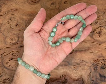 Bracciale in avventurina naturale burattata con pietre preziose - Braccialetti in cristalli naturali - Gioielli in cristallo - Guarigione energetica - Gioielli fatti a mano