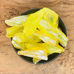 Rough Yellow Aura Crystal Point - Rainbow Aura Quartz Point - Gemstone Aura Stone - Wholesale Bulk Crystals