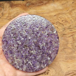 Amethyst Chips Round Crystal - Resin with Crystal - Genuine Crystals - Coaster Stone
