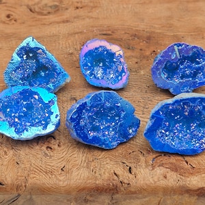 Deep Blue Aura Quartz Geode Cluster - Rainbow Aura Quartz Geode Cluster - Gemstone Aura Stone - Wholesale Bulk Crystals