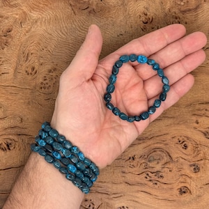 Natural Blue Apatite Tumbled  Bracelet Gemstone - Crystals Stretchy Bracelets - Crystal Jewelry - Energy Healing - Handmade Jewelry