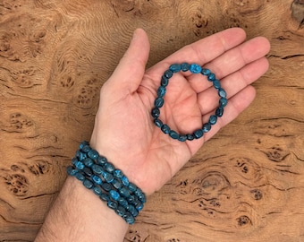 Natural Blue Apatite Tumbled  Bracelet Gemstone - Crystals Stretchy Bracelets - Crystal Jewelry - Energy Healing - Handmade Jewelry
