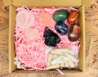 Love Crystal Kit - Self Love Crystal Set - Best Gift Crystals - Natutal Stones Kit with Incense Cones - 10 Pcs in Box