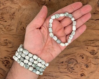 Pulsera de piedra preciosa de jade pulida con paz natural - Pulseras elásticas de cristales - Joyas de cristal - Sanación energética - Joyas hechas a mano