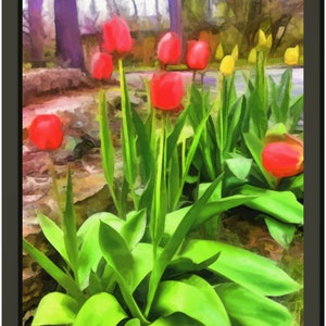 Affiche encadrée en métal et papier mat de qualité musée, impression artistique de tulipes