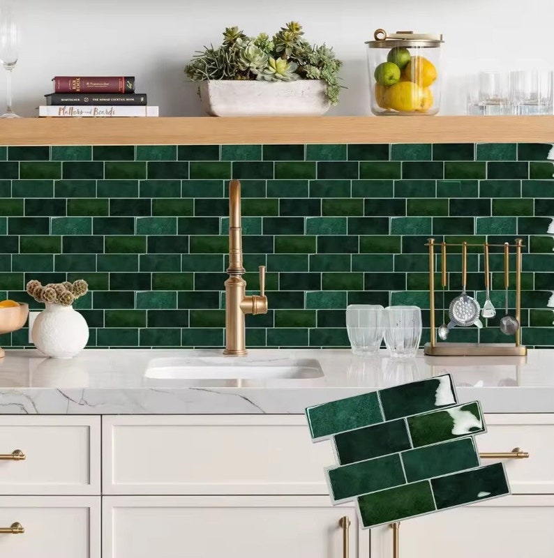 Easy Stick Tile 10pcs Emerald Green 3D Backsplash Sticker Tiles for ...