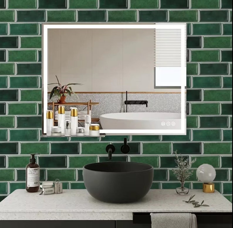 Easy Stick Tile 10pcs Emerald Green 3D Backsplash Sticker Tiles for Kitchen, Bathroom and ...