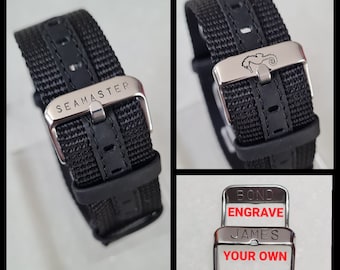 20mm SEAMASTER Watch Strap Buckle Military Ballistic Nylon 20mm Watch Band James Bond 007 Style Carbon Black Black Real Leather