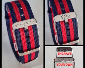 20mm 22mm SEAMASTER Watch Strap Buckle Military Ballistic Nylon 20mm 22mm Watch Band James Bond 007 Style Imperial Blue & Red