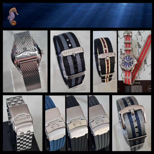 20mm SEAMASTER Watch Strap  Mesh Bracelet  316L Stainless Steel, Nylon Strap, Silicone Band DIVER SeaHorse Band  007 James Bond Omega Style