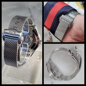 Excellent Quality SEAMASTER Strap Deployment Clasp 20mm Stainless Steel Mesh Milanese Bracelet James Bond 007 No Time To Die Style Brushed
