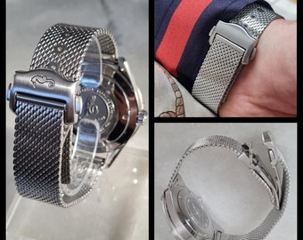 Boucle déployante SEAMASTER d'excellente qualité Bracelet en maille milanaise en acier inoxydable 20 mm James Bond 007 Style No Time to Die Brossé