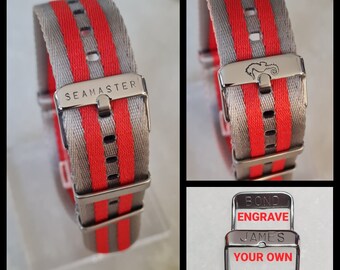 20mm 22mm SEAMASTER Watch Strap Buckle Military Ballistic Nylon 20mm 22mm Watch Band James Bond 007 Spectre Style Silver Red