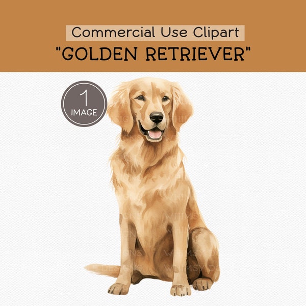 Golden Retriever Clipart, Watercolor Dog Image, Digital Download Pet Illustration, Printable Animal Art, Scrapbooking, Craft Supplies