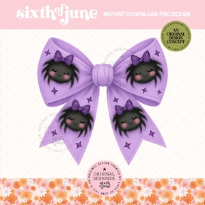 Fiocco ragno viola in formato PNG, Clip art per capelli di Halloween, Clipart di fiocco carino e spettrale, Download digitale di Halloween, Design fiocco gotico kawaii, Sublimazione
