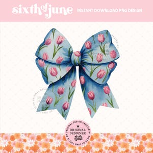 Leuke lente tulp coquette blauwe strik png sublimatie, tulp minnaar cadeau png, trendy natuur clipart, grillig meisjes T-shirt design, dtf, pod