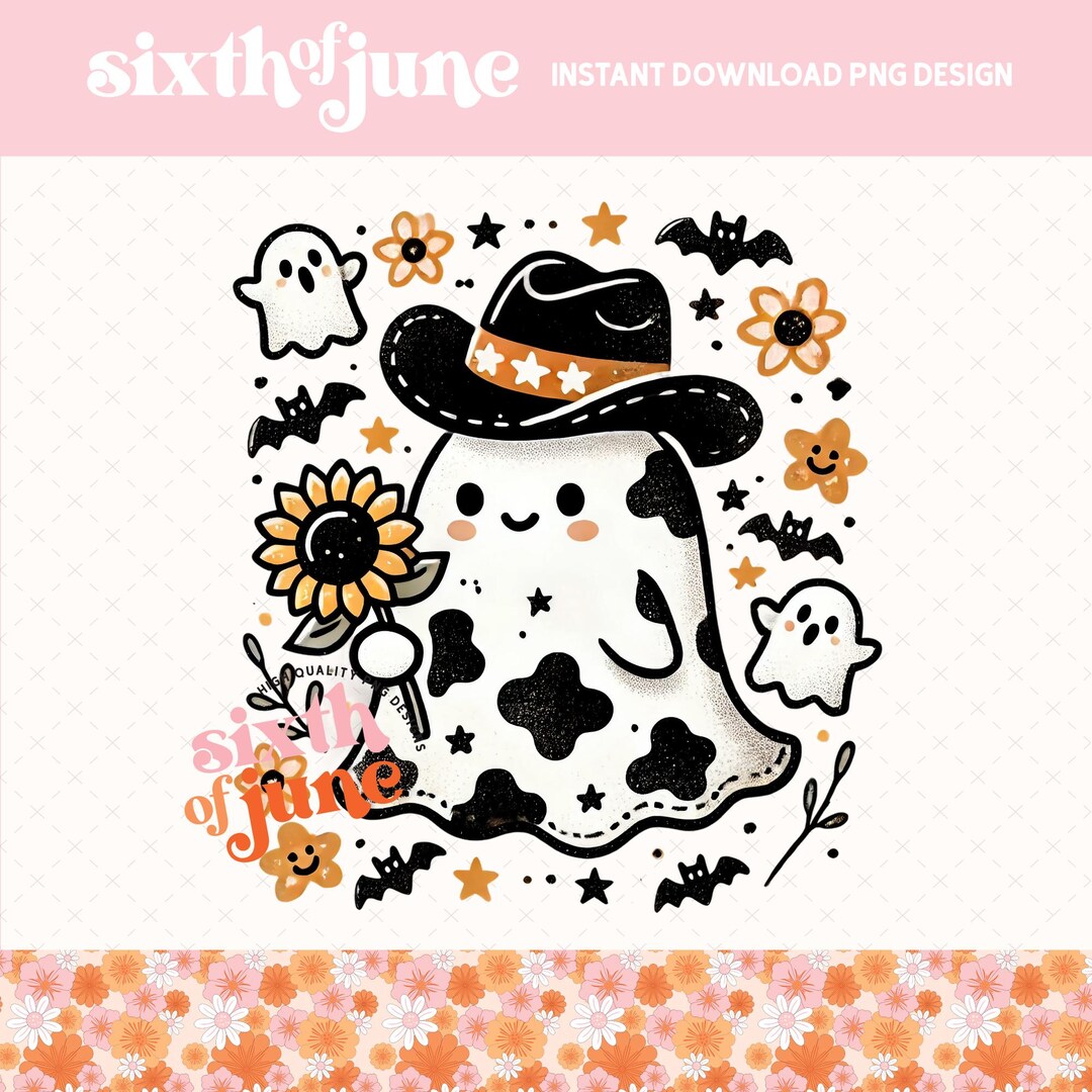 Cute Cowprint Ghost PNG Sublimation Design, Halloween Cow Ghost With ...