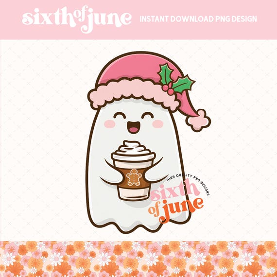 Coffee Ghost png, Cute Ghost Coffee Lover, Kawaii Ghost Aesthetic, Cozy Coffee png, Christmas Ghost png