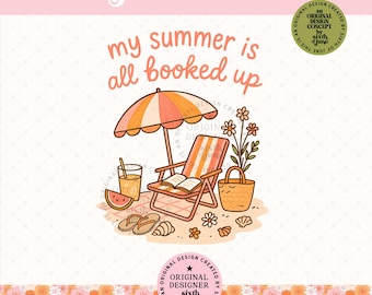My Summer Is All Booked Up PNG, Book Lover Summer Design, Beach Reading Sublimation, Vacation Clipart, Cute Summer PNG