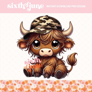 Cute Highland Cow PNG, Adorable Highland Cow Sublimation Design, Cartoon Highland Cow Clipart, Animal Lover Digital Download, Trending png