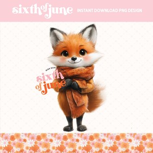 Renard mignon portant une écharpe PNG en sublimation, automne automne clipart animaux, illustration de la faune des bois, art imprimable, PNG tendance, mug
