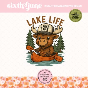 Lake Life PNG Design, clipart silhouette orignal, décoration de cabine rustique, sublimation pour les amoureux de la nature, téléchargement numérique pour les activités de plein air, art forestier