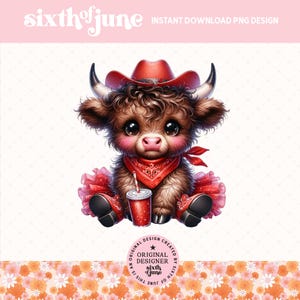 Diseño de sublimación PNG de vaca de las Tierras Altas para San Valentín, vaca de San Valentín de chica campestre, vaca linda de San Valentín occidental, clipart de ternero de las Tierras Altas