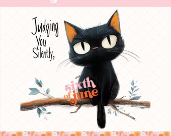 Divertente gatto nero PNG, Gatto che ti giudica in silenzio, Citazione sarcastica del gatto, Gatto umoristico introverso, Design del gatto impertinente