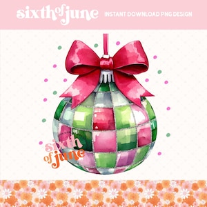 Kokette Discokugel Weihnachtsverzierung PNG, festliches digitales Design, funkelnde Disco Weihnachtsverzierung PNG, schicke Kokette Kunst, Retro Weihnachten