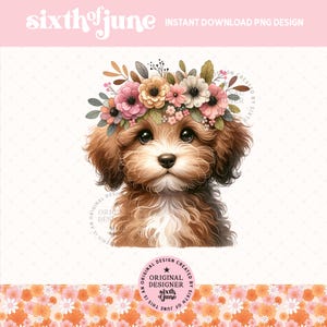 Cucciolo di Labradoodle carino PNG, Design regalo floreale per amanti dei cani, Sublimazione mamma cane, Clipart animali domestici, Design maglietta cane, Arte razza cane, DTF